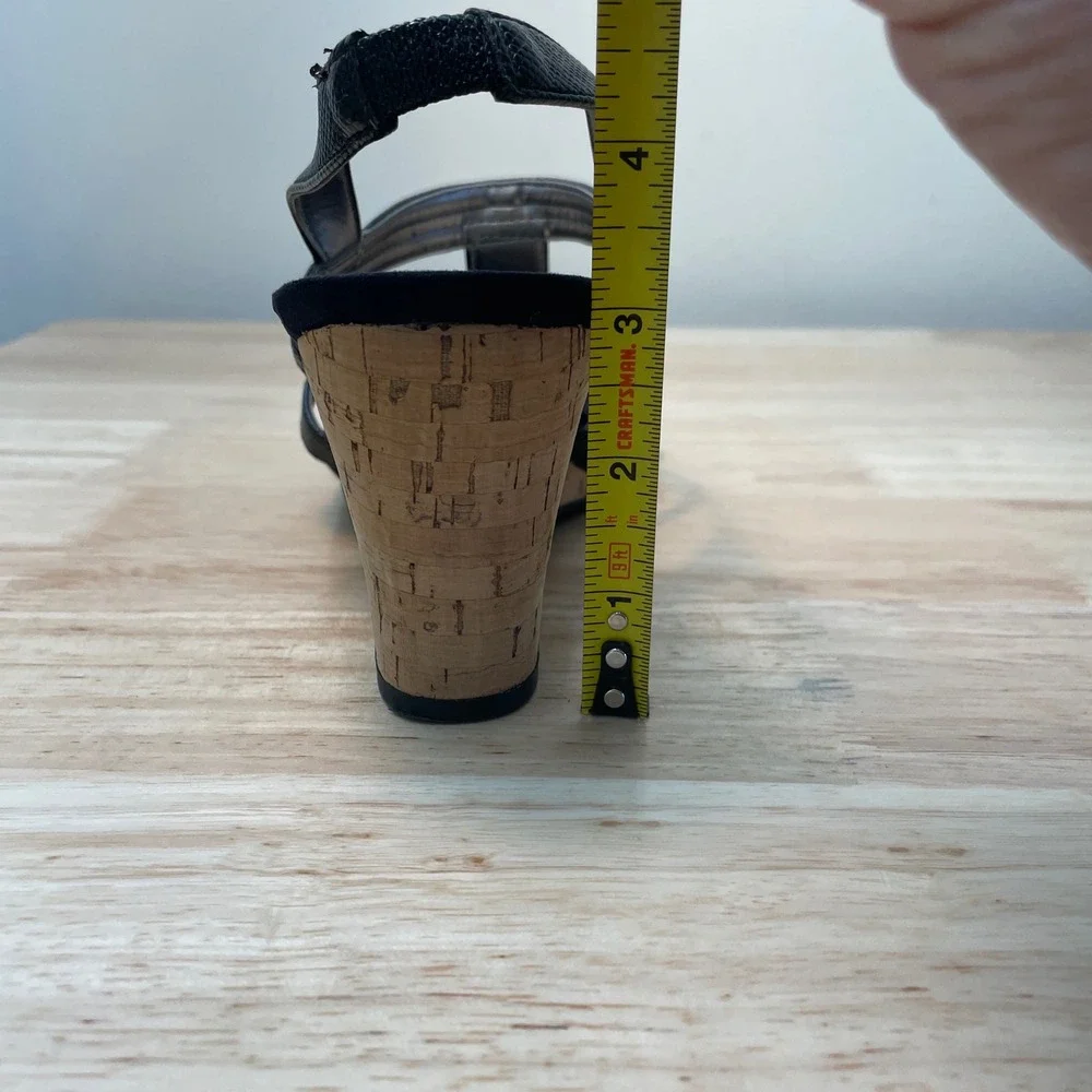 AK Anne Klein Chanatj Black Textured Cork Wedge Slingback Sandals‎ 9M